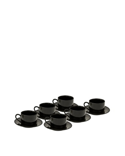 10 Strawberry Street Set of (6) 6-Oz. Black Rim Cups with Saucers