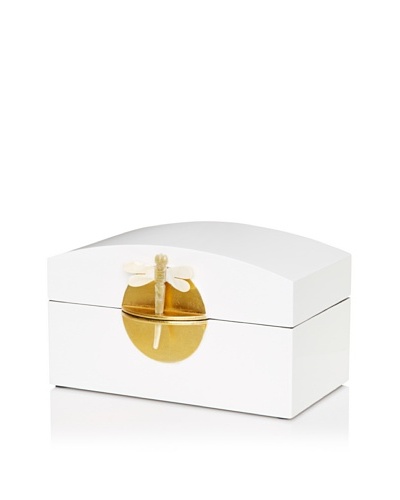 Lacquer Box With Horn Dragonfly Key & Round Gold Lock, White
