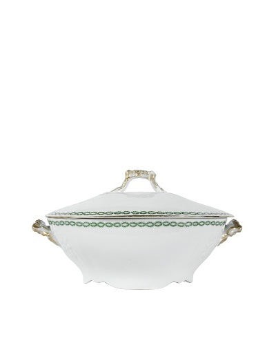 French Limoges Tureen with Lid, White/Green/Gold