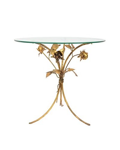 Vintage Glass-Topped Golden Rose Table, Gold
