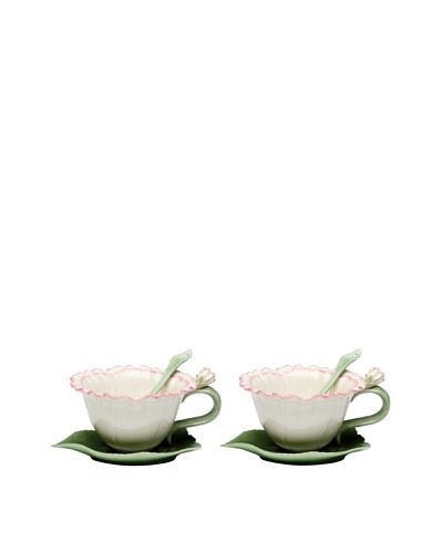 Porcelain Carnation 6-Piece Cup & Saucer Set, White