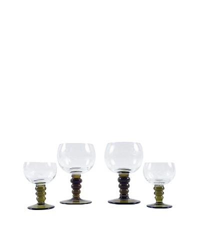 Set of 4 Roemer Style Stemware, Green/Clear