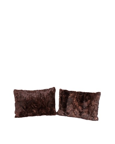 Pair of Upcycled Mink Pillows, Brown, 18 x 18