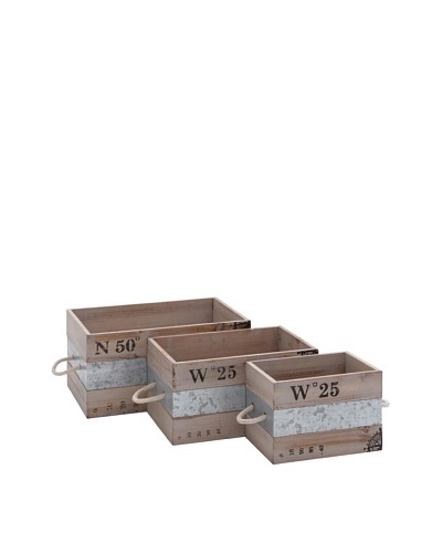 Set of 3 Wooden & Metal Crates