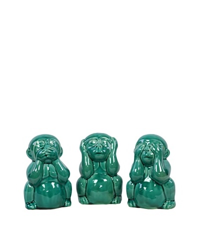 Set of 3 Ceramic Monkeys, Turquoise
