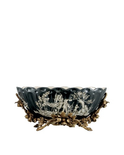 Black Toile Handpainted Basin with Bronze Base