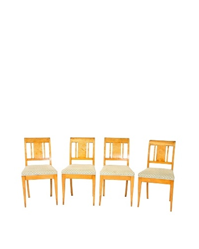 Set of 4 Mid-Century Modern Birch Chairs, Tan/Green/Grey