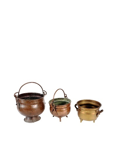Vintage Set of 3 Copper and Brass Pots