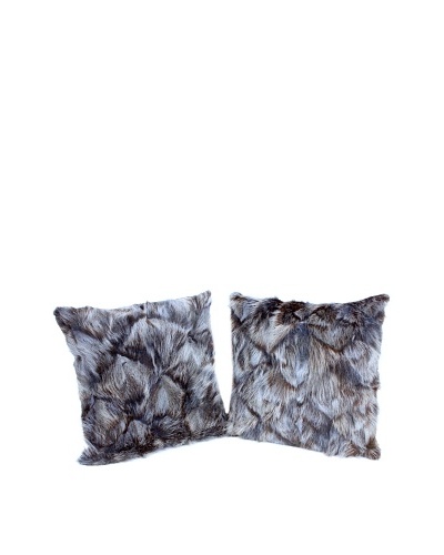 Pair of Upcycled Blue Fox Pillows, Blue/Black, 18 x 18