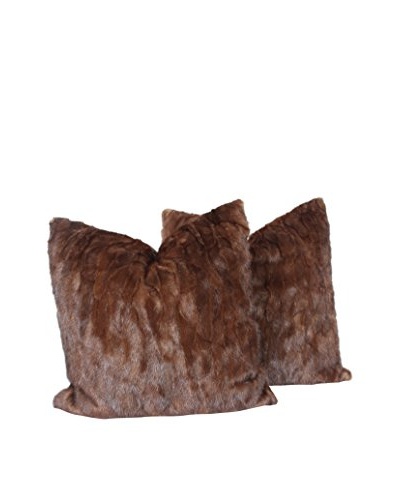 Set of 2 Mink Chocolate Stripe Pillows, Brown, 20 x 20