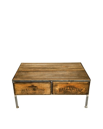 Grafton Two-Drawer Repurposed Crate Coffee Table with Barnwood Top