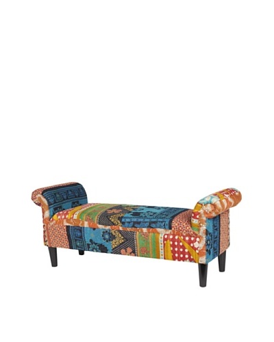 One of a Kind Kantha Roll Arm Bench, Blue Multi
