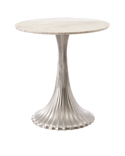 Metal End Table with Marble Top, Pewter