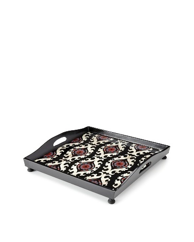Reverse-Painted Glass Square Tray, Black