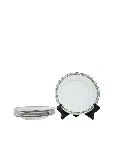 Set of 5 French Limoges Salad Plates, White/Green/Gold