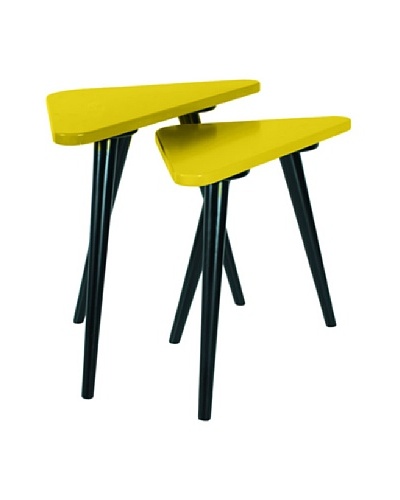 Large Teapoy Grey Table with Shiny Black legs, Yellow