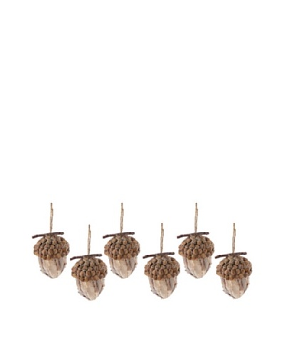 Set of 6 Acorn Ornament with Natural Finish