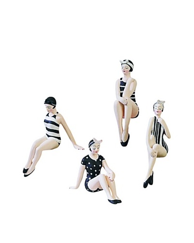 Set of 4 Mini Beach Beauties in Black and White Design Swimsuits