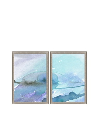 Blue Watercolor Abstract Diptych Framed Giclée Print