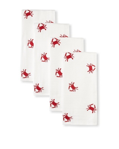 Set of 4 Crab Kitchen Towels, White, 18 x 27