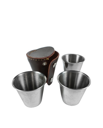 Set of 3 Stacking Stirrup Cups with Leather Case
