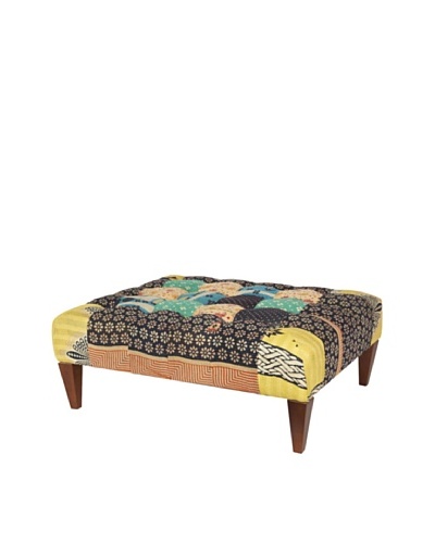 One of a Kind Kantha Square Bench, Black Multi