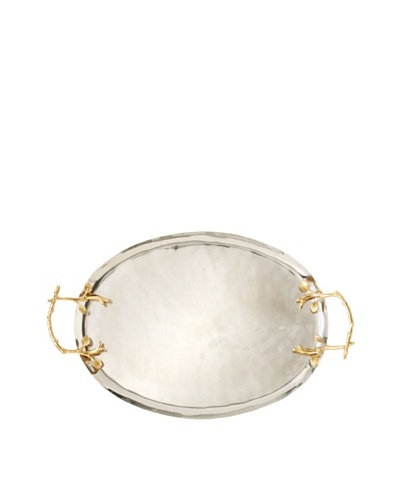 Oval Tray with Gold Grape Leaf Handles, Silver/Gold
