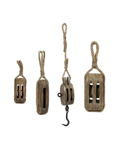 Set of 4 Nautical Wooden Pulleys