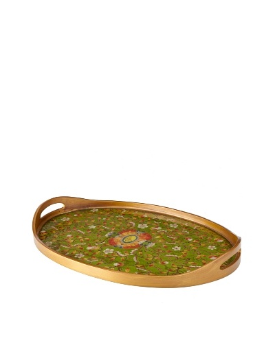 Reverse-Painted Glass Oval Tray, Verdigris