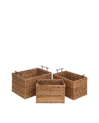 Set of 3 Wicker Baskets, Brown