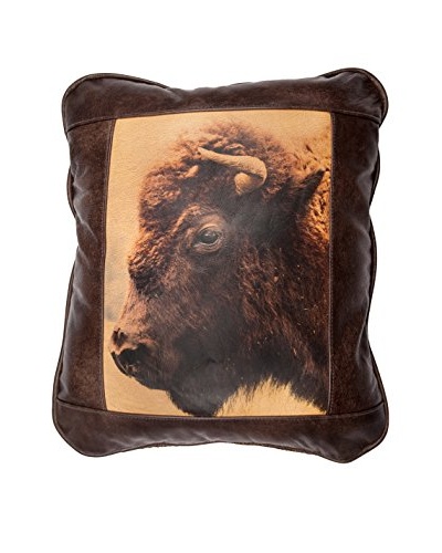 Buffalo Head Leather Pillow, Chocolate