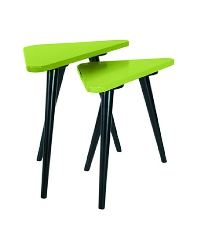 Large Teapoy Grey Table with Shiny Black legs, Green
