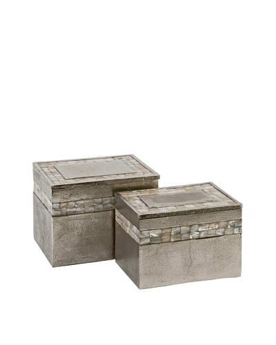 Set of 2 Hallowell Aluminum Mother of Pearl Style Boxes