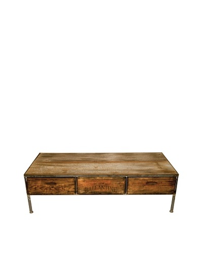 Stockton Three-Drawer Repurposed Crate Coffee Table with Barnwood Top