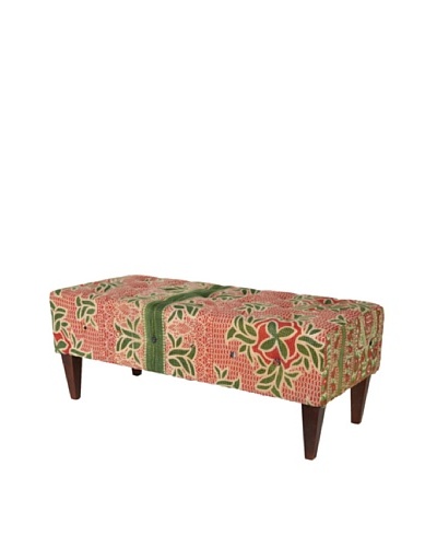 One of a Kind Kantha Tufted Bench, Red/Green Multi