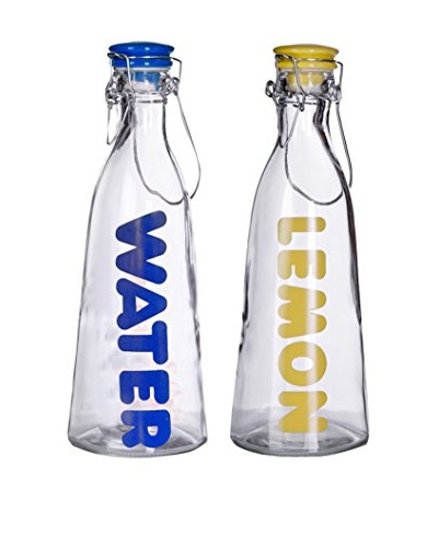 Set of 2 45-Oz. Water & Lemon Glass Bottles