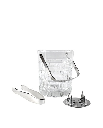 French Ice Bucket with Tongs, Clear/Silver