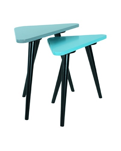 Large Teapoy Grey Table with Shiny Black legs, Turquoise
