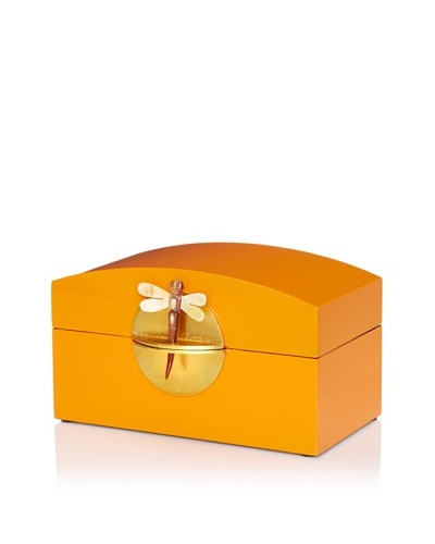 Lacquer Box With Horn Dragonfly Key & Round Gold Lock, Orange