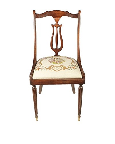 English Needlepoint Chair, Brown/Tan/Green/Red