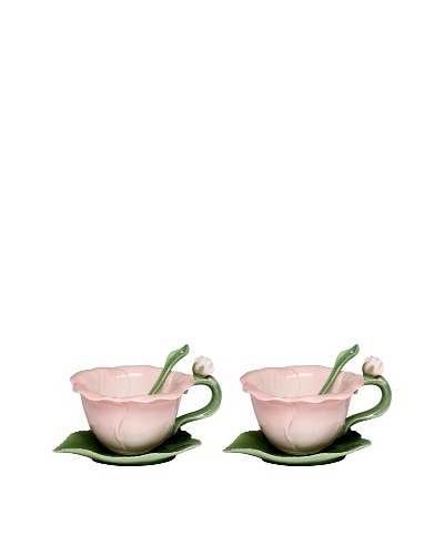 Porcelain Hibiscus 6-Piece Cup & Saucer Set, Pink