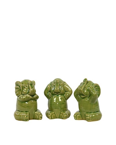 Set of 3 Assorted Ceramic Elephants, Green