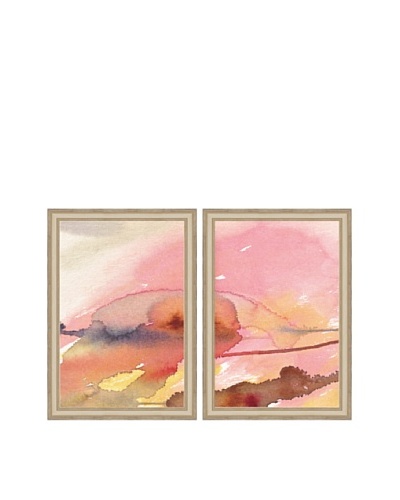 Pink Watercolor Abstract Diptych Framed Giclée Print