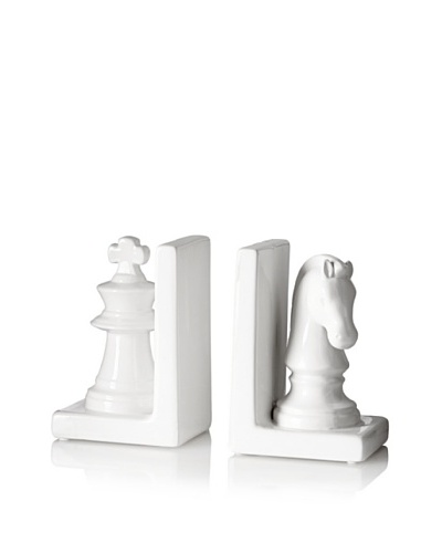 Ceramic Chess Piece Bookends, White