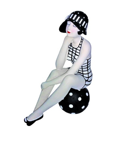 Large Resin Beach Beauty in Black and White Check Swimsuit on Polka Dot Ball