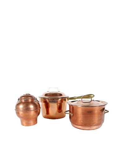 Set of 3 Copper Pots with Lids