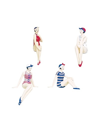 Set of 4 Mini Resin Beach Beauties in Red, White and Blue Swimsuits