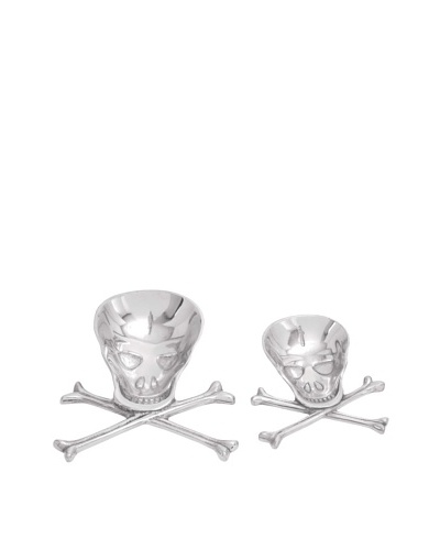 Set of 2 Skull and Crossbones Serving Plates, Silver