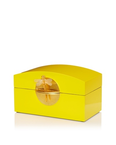 Lacquer Box With Horn Dragonfly Key & Round Gold Lock, YellowAs You See