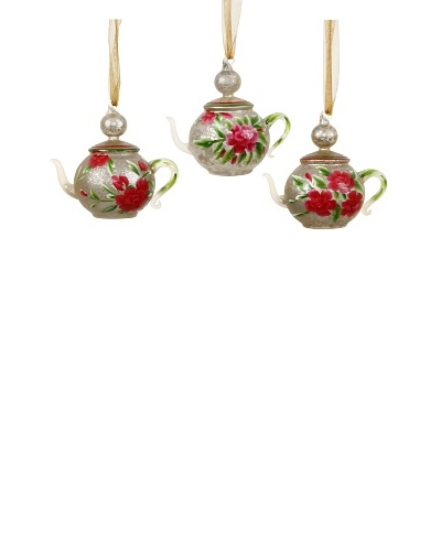 Set of 3 Glass Tea Pot Ornaments